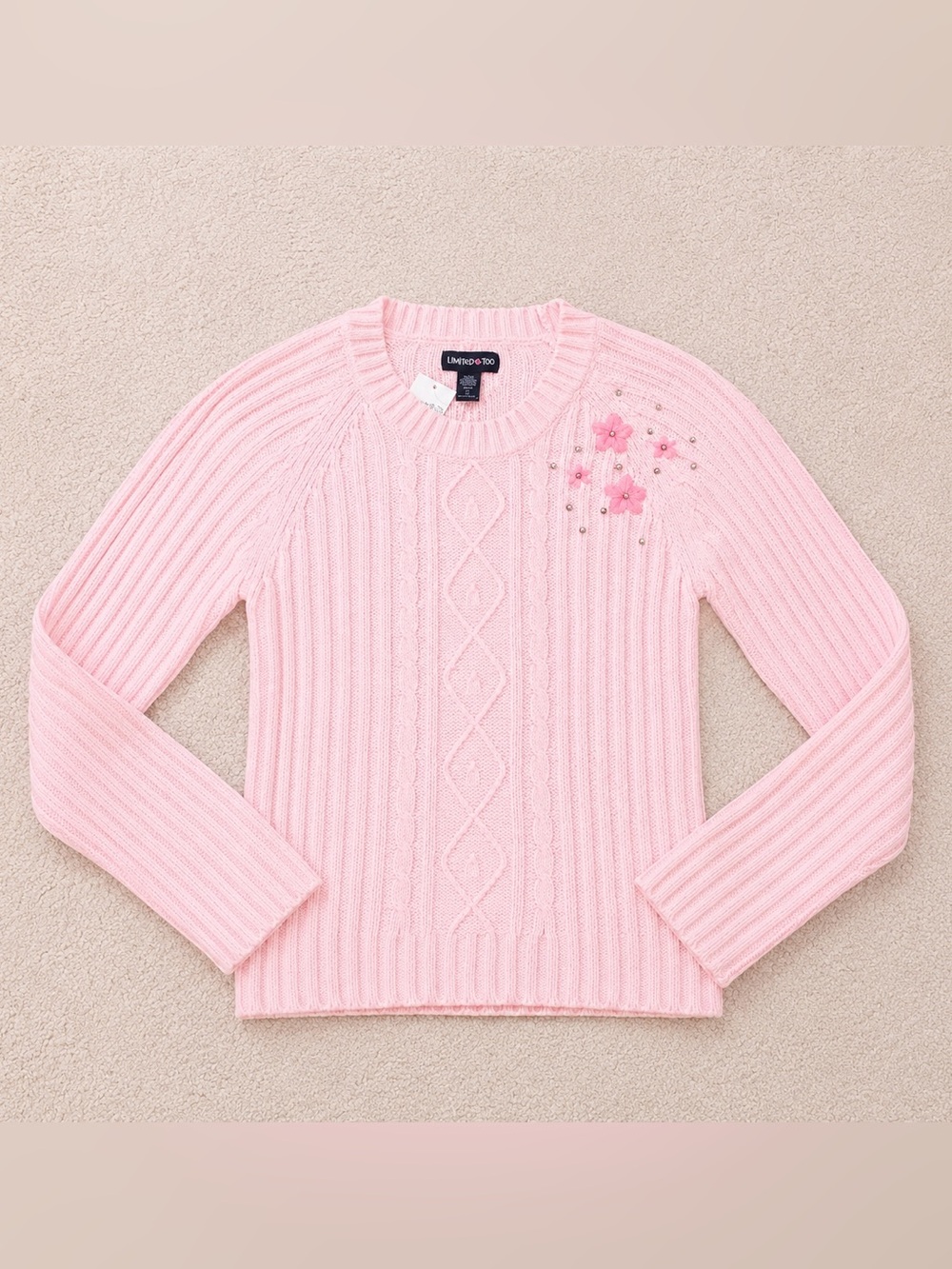 NWT Original Limited Too Y2K HTF Light Pink Cable-Knit Sweater Sz. XL 14/16
